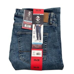 Men’s IZOD straight fit comfort stretch denim blue jeans Size 34 x 30 NWT
